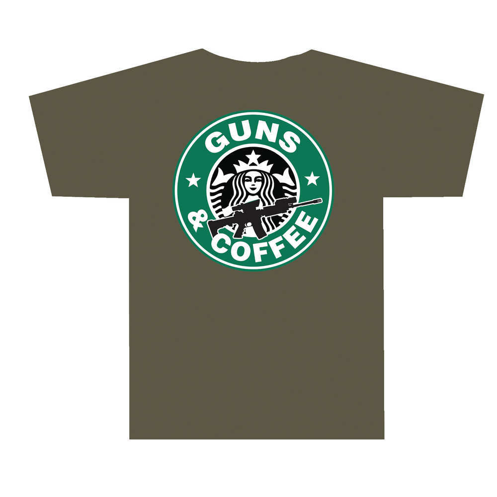 Clothing TUFF Products 4.50" GUNS AND COFFEE T-SHIRT OLV DRB - 2XL